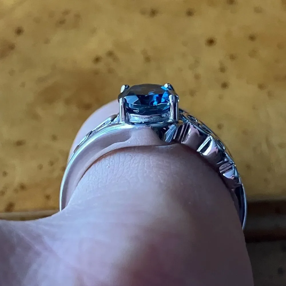 Natural London Blue Topaz Sterling Silver Ring Size 8